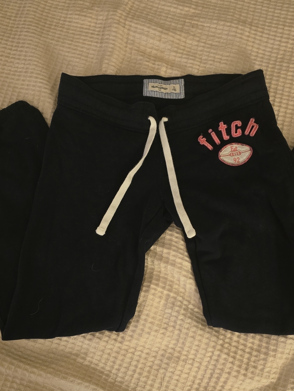 Abercrombie & Fitch Black Girls' Sweatpants with Pink Logo and White Drawstring
